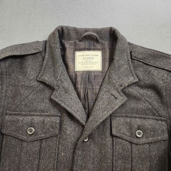 Old Navy Men XL Charcoal Gray Wool Blend Utility Military Field Coat Jacket - Picture 5 of 15